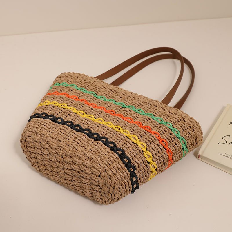 Wholesale Colorful Striped Straw Bag Beach Bag